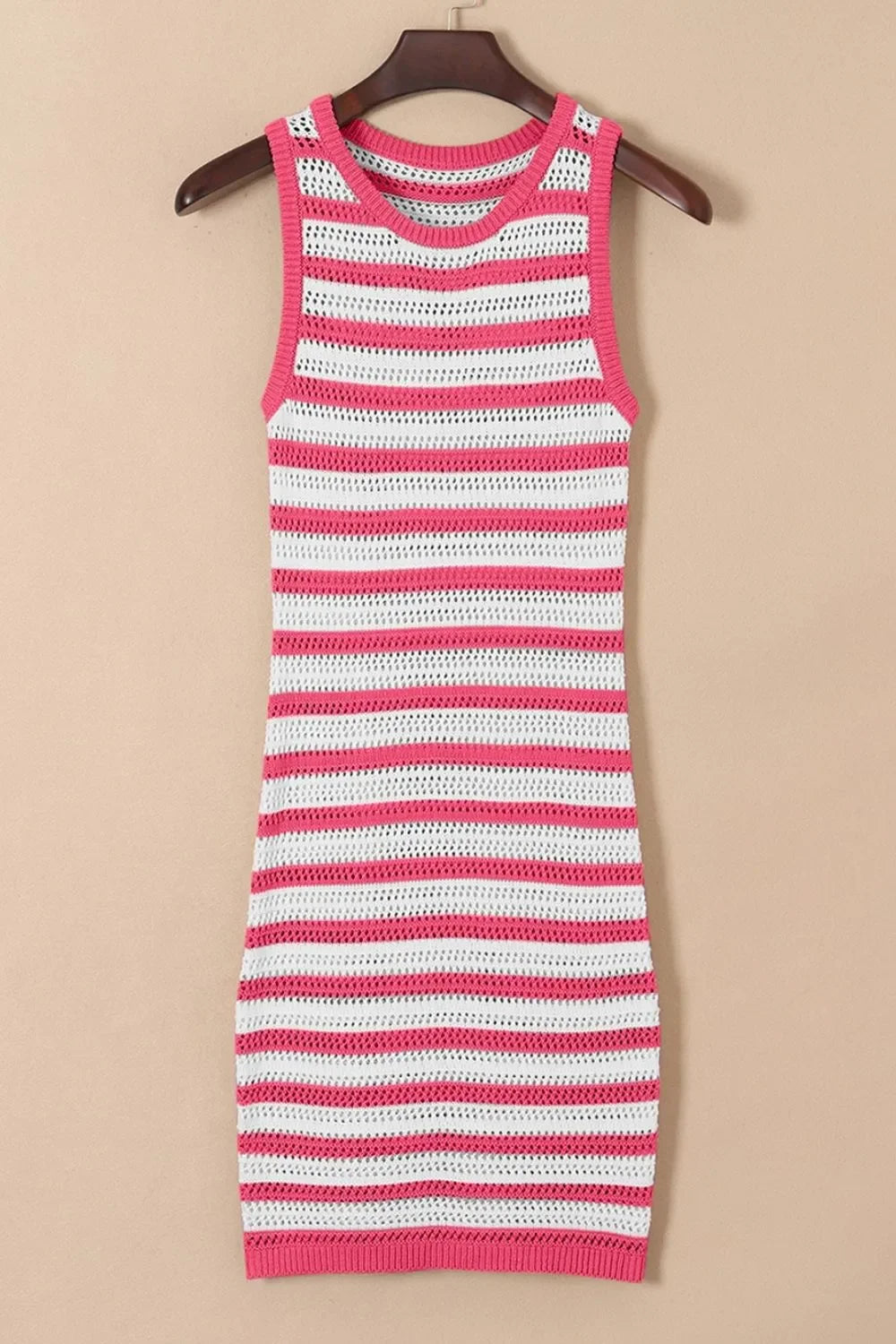 Stripe Hollowed Knit Sleeveless Sweater Dress - tif-shop24.de