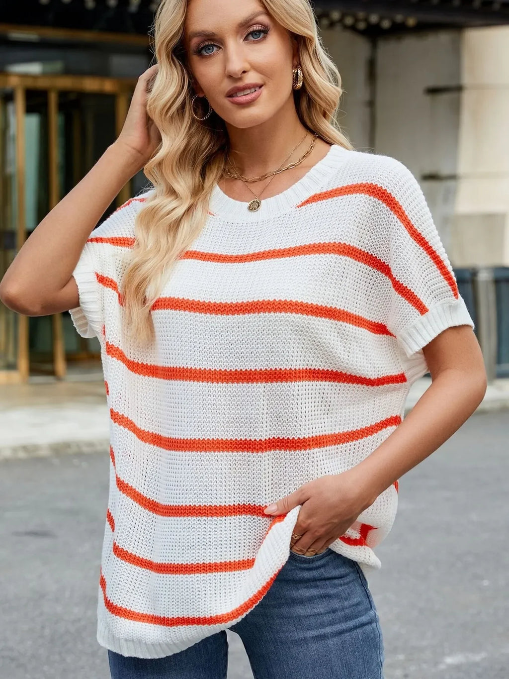 Striped Oversized Casual Sweater with Relaxed Fit - tif-shop24.de