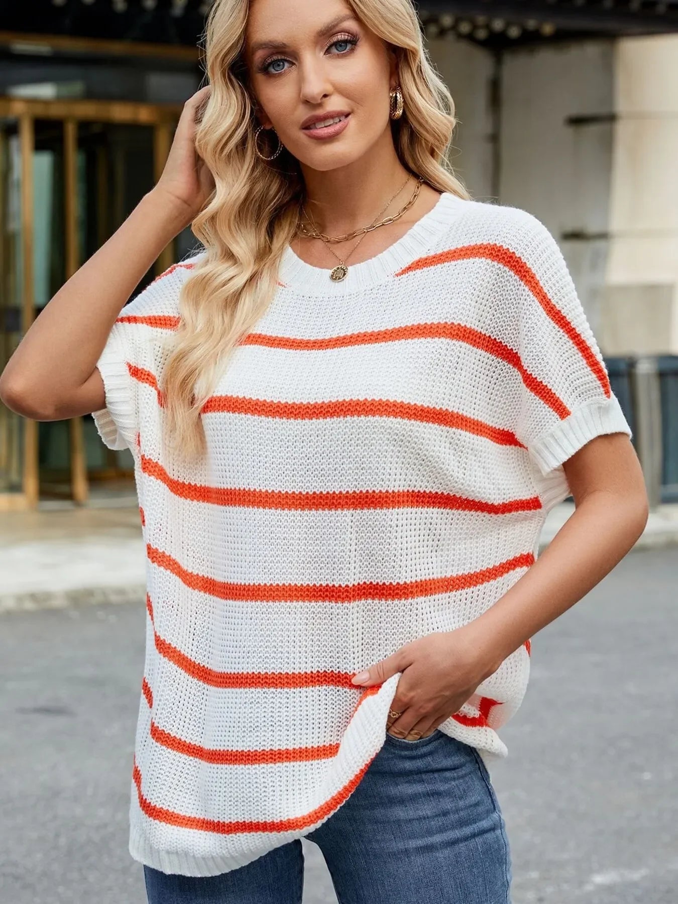 Striped Oversized Casual Sweater with Relaxed Fit - tif-shop24.de