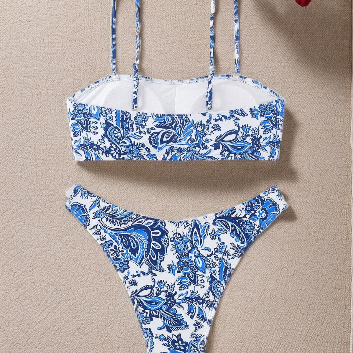 Bikini European and American Style Blue and White Porcelain Print Sexy Two-Piece Swimsuit for Women