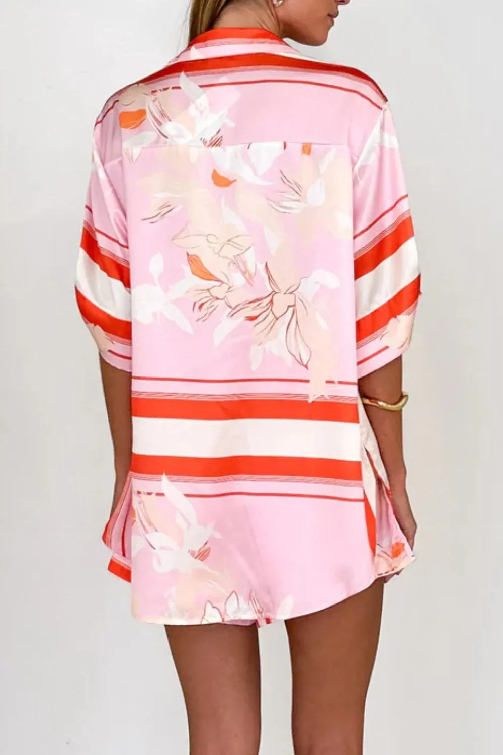 Printed Collared Neck Top and Shorts Set - tif-shop24.de