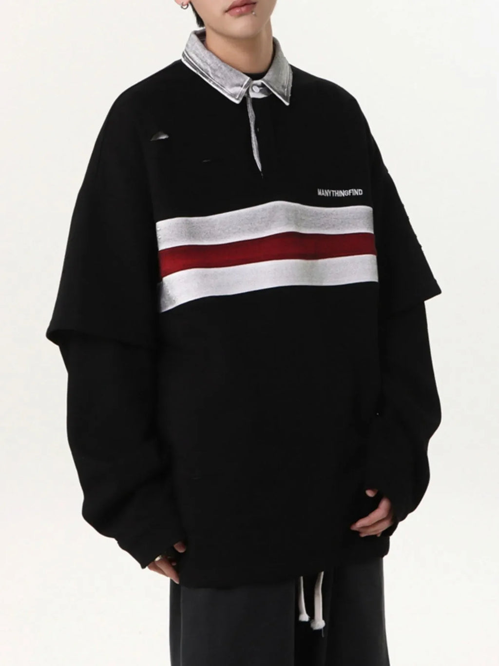 Men's Distressed Striped Long Sleeve Polo - tif-shop24.de