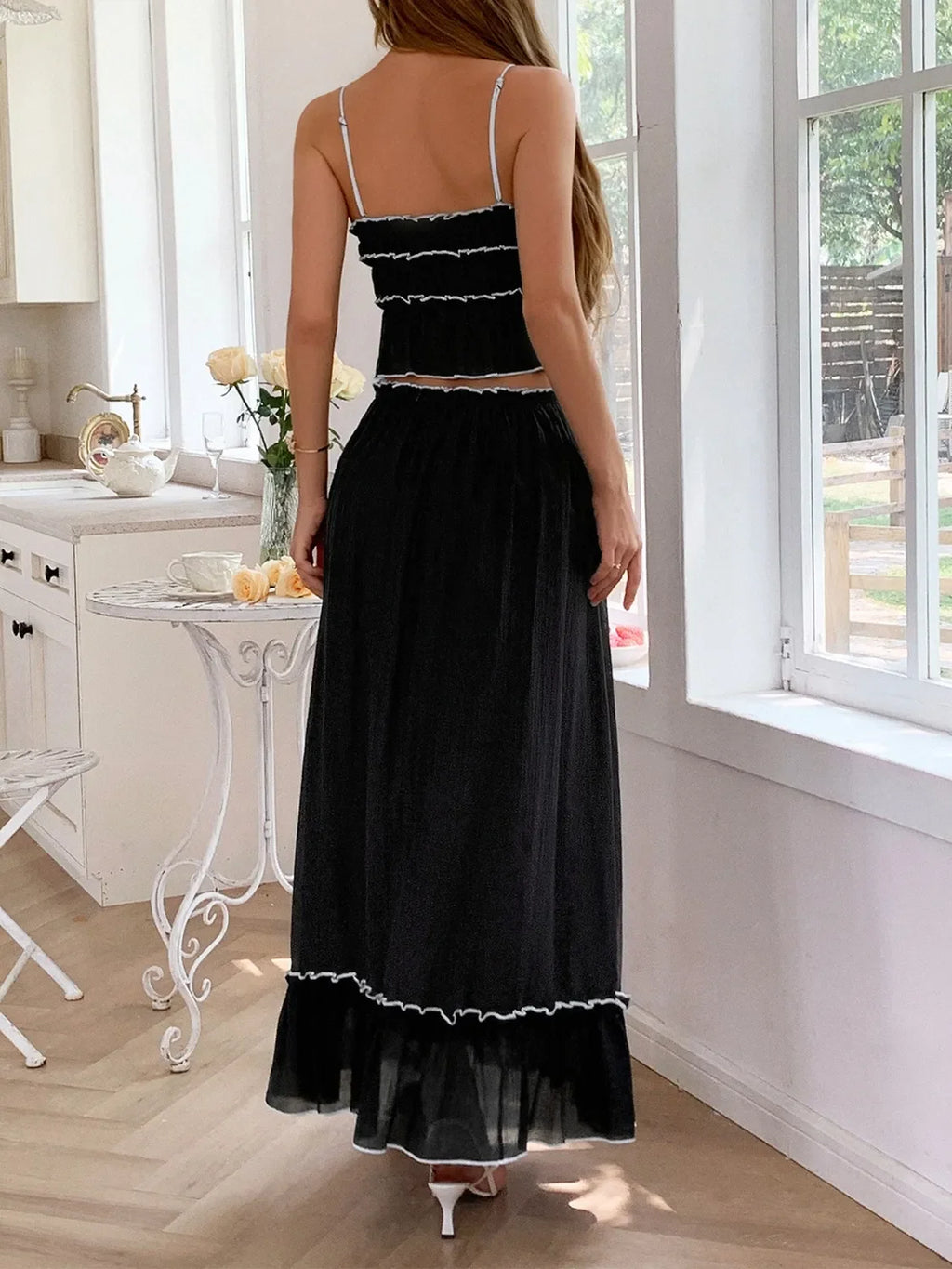 Frill Square Neck Cami and Skirt Set - tif-shop24.de