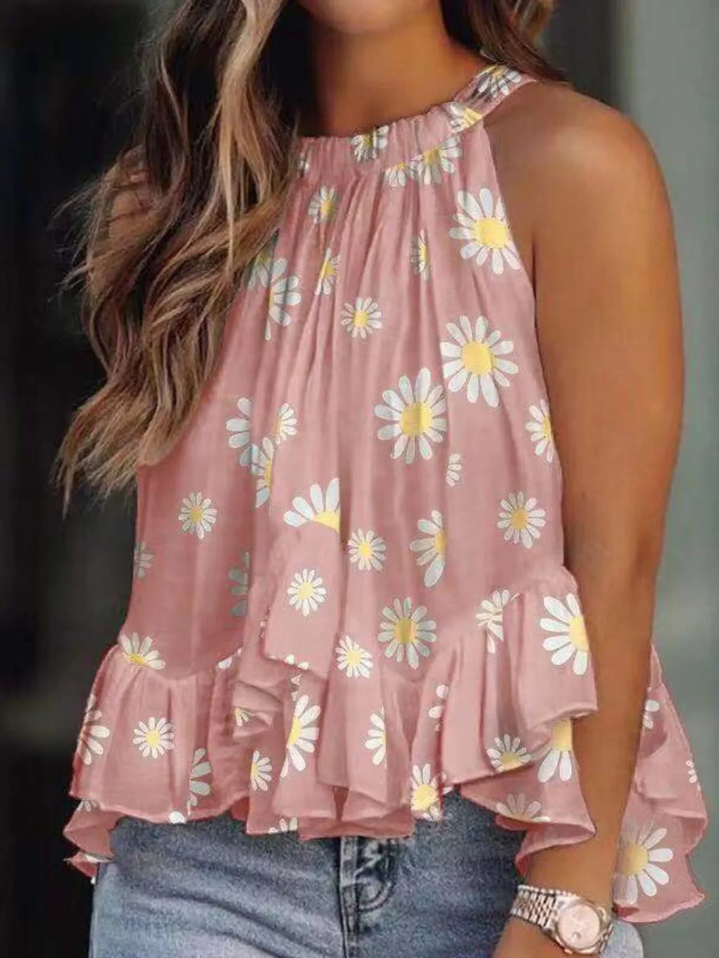 Ruffled Printed Halter Neck Cami Top - tif-shop24.de