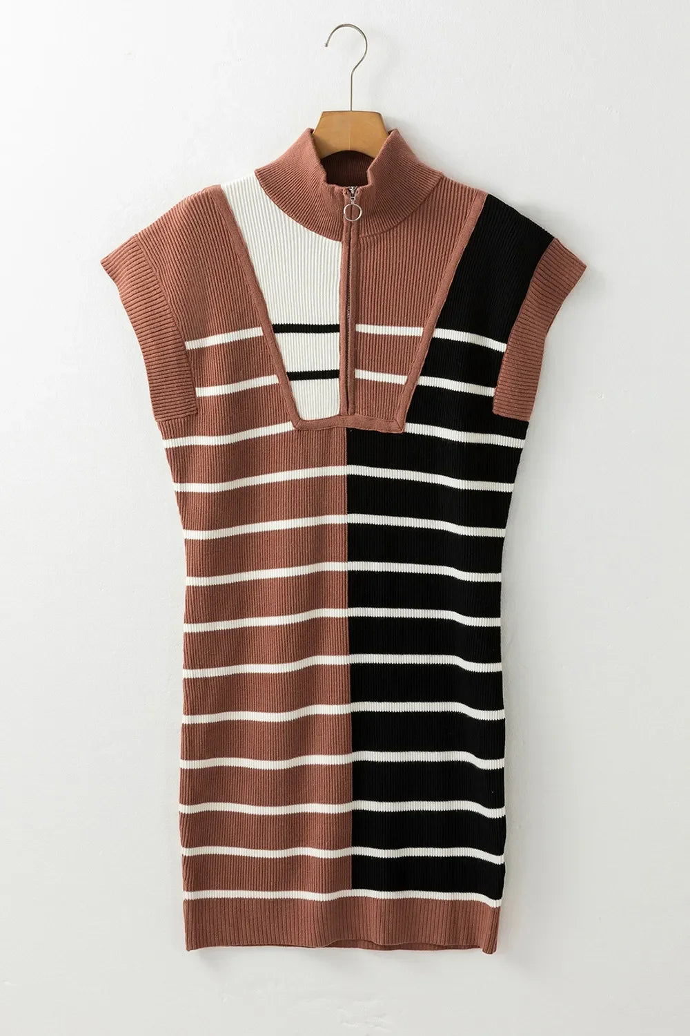 Striped Quarter Zip Cap Sleeve Sweater Dress - tif-shop24.de