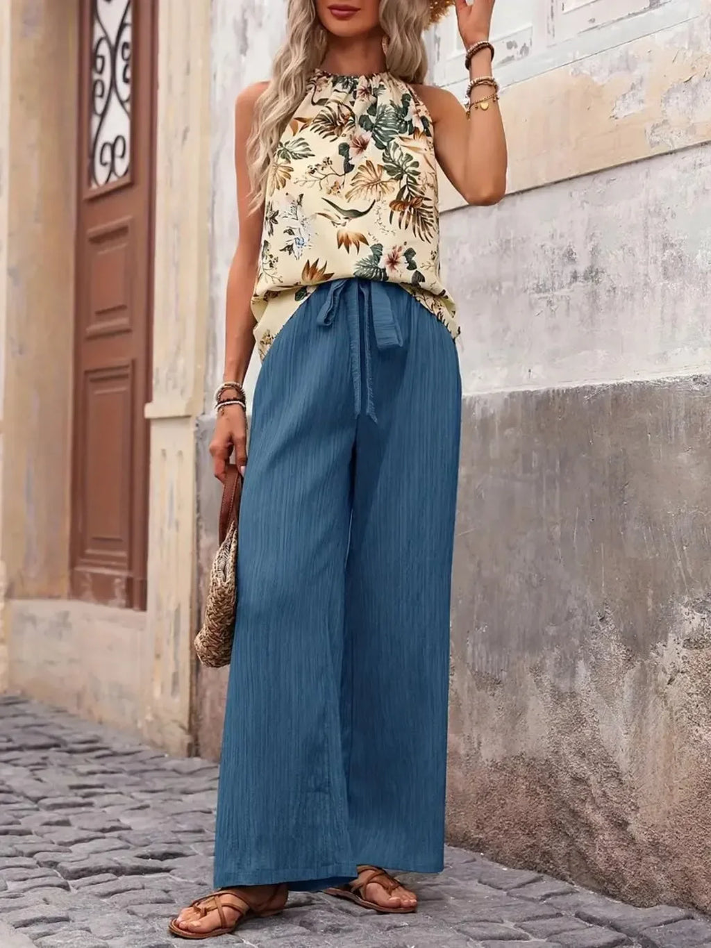 Printed Tank Top and Wide Leg Pants Set - tif-shop24.de