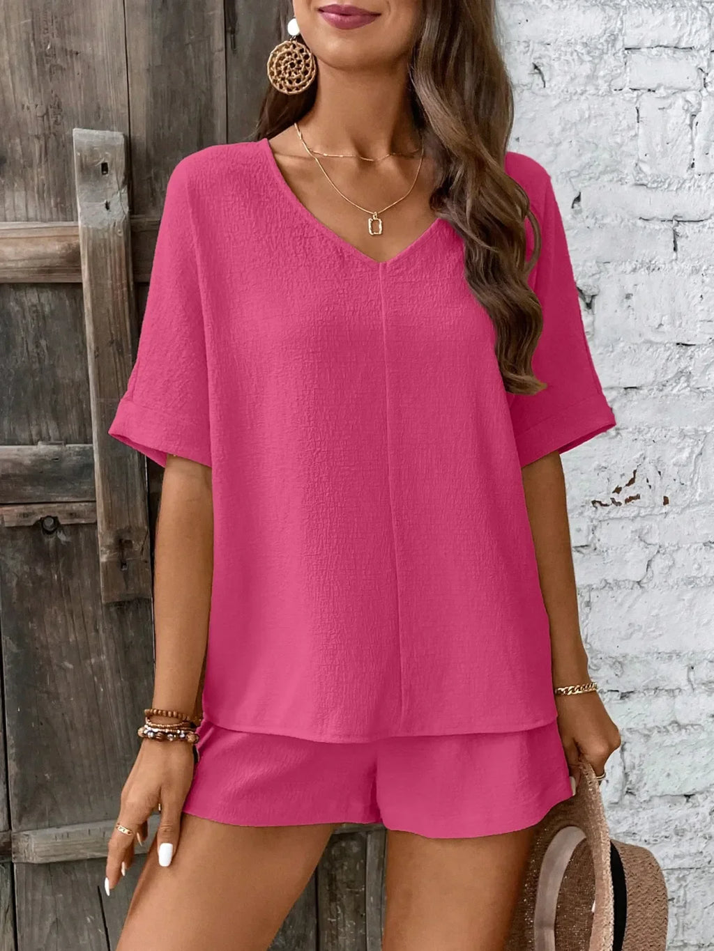 V-Neck Half Sleeve Top and Shorts Set - tif-shop24.de