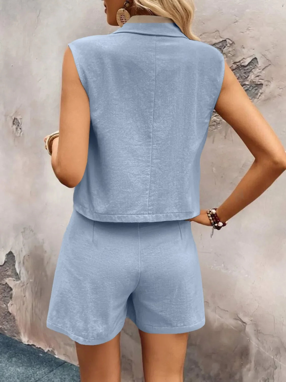 One Button Sleeveless Top and Shorts Set - tif-shop24.de