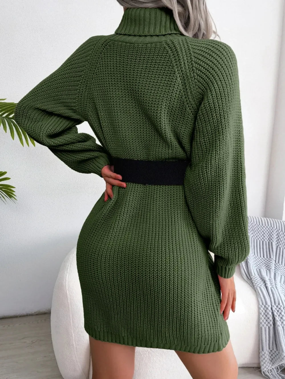 Decorative Button Turtleneck Sweater Dress - tif-shop24.de