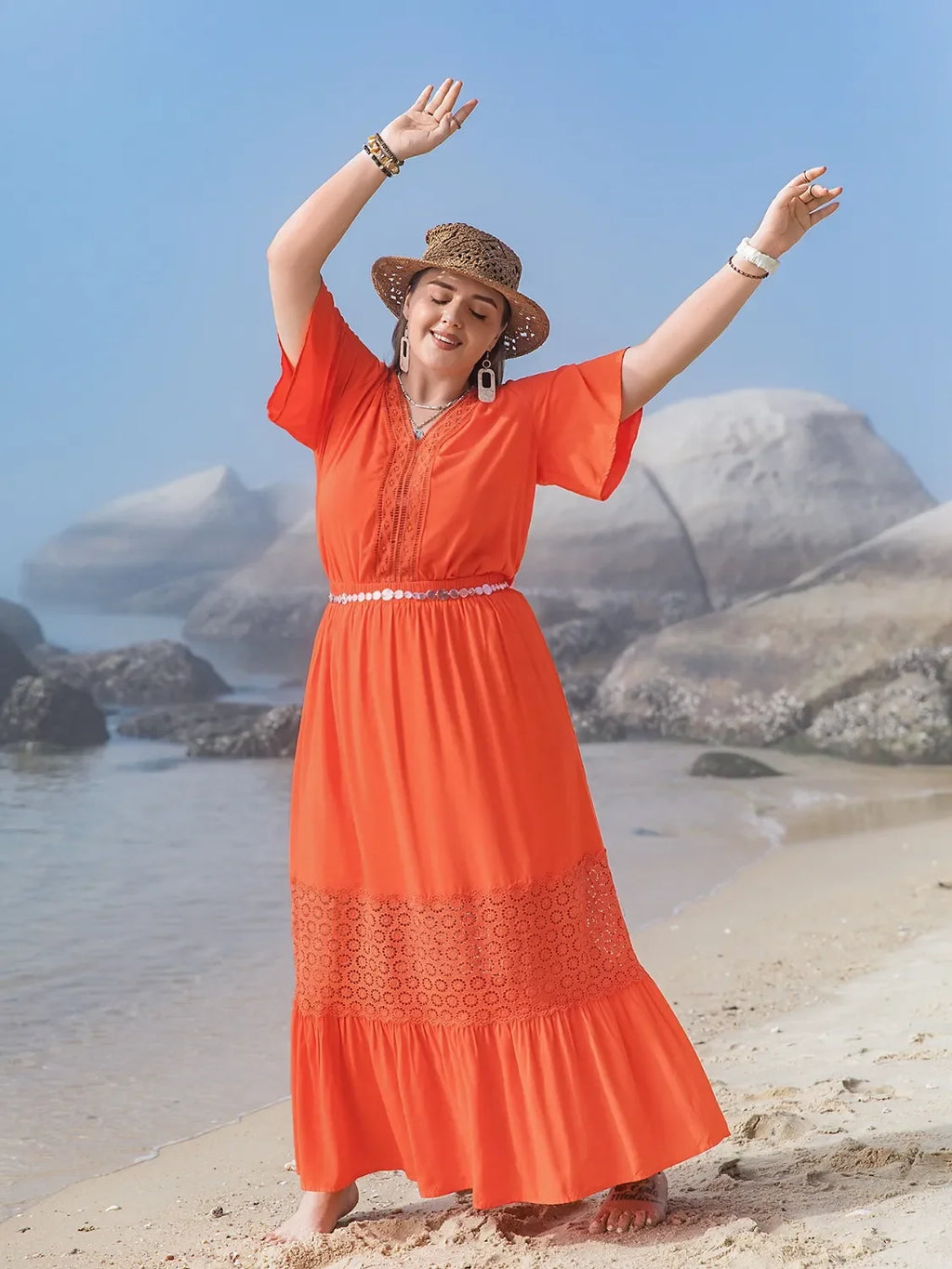 Plus Size V-Neck Flutter Sleeve Maxi Dress - tif-shop24.de