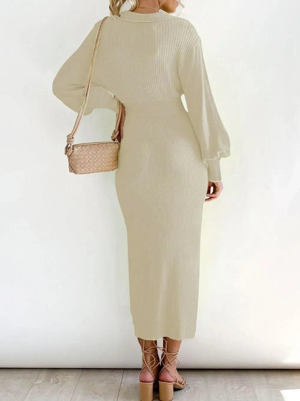 Perfee Tied Long Sleeve Wrap Sweater Dress - tif-shop24.de