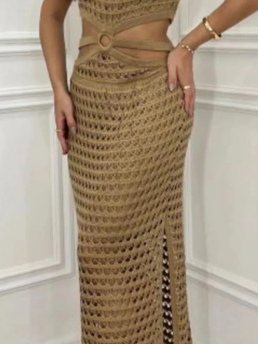 Cutout Slit Round Neck Sweater Dress - tif-shop24.de