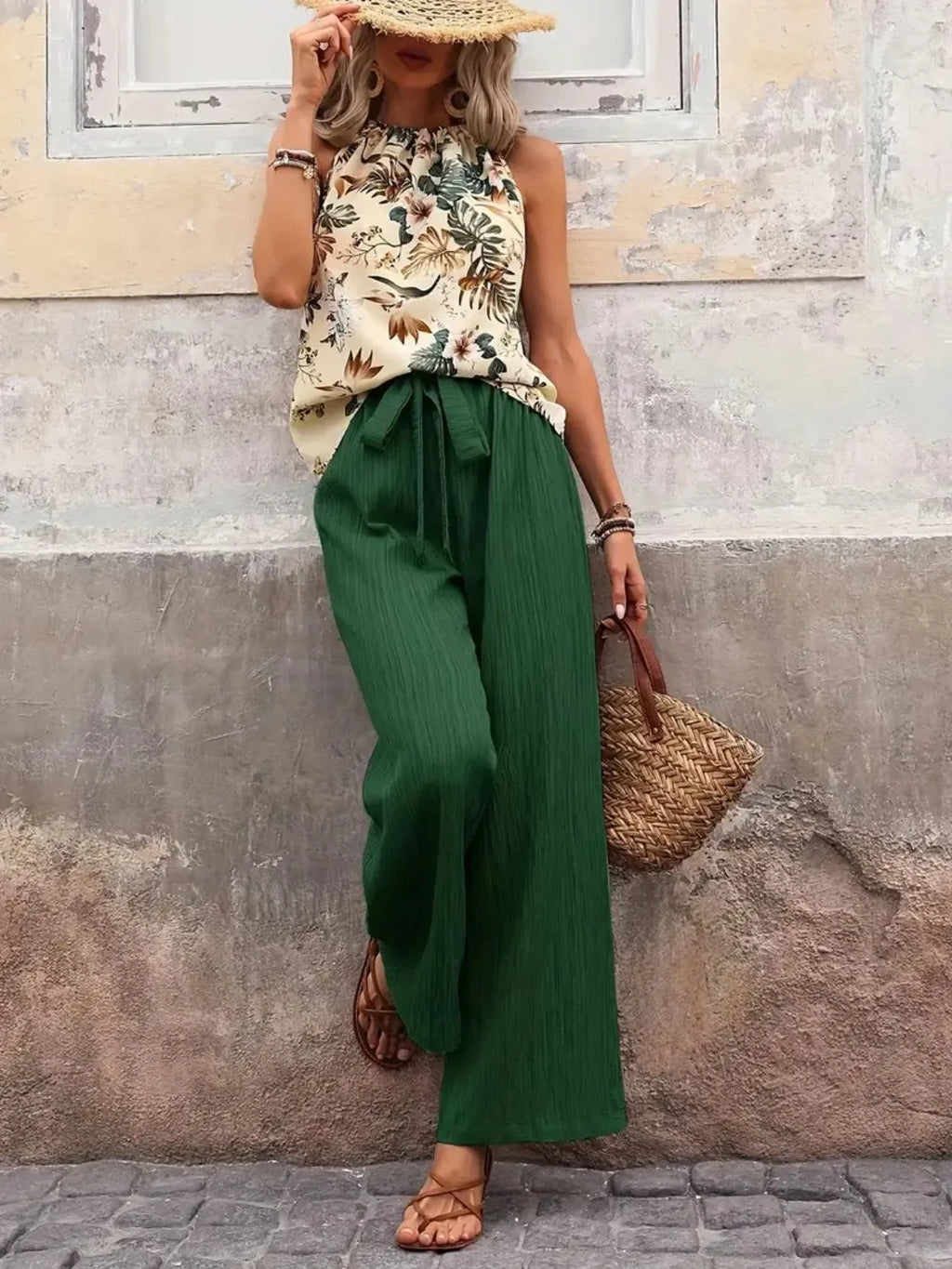 Printed Tank Top and Wide Leg Pants Set - tif-shop24.de