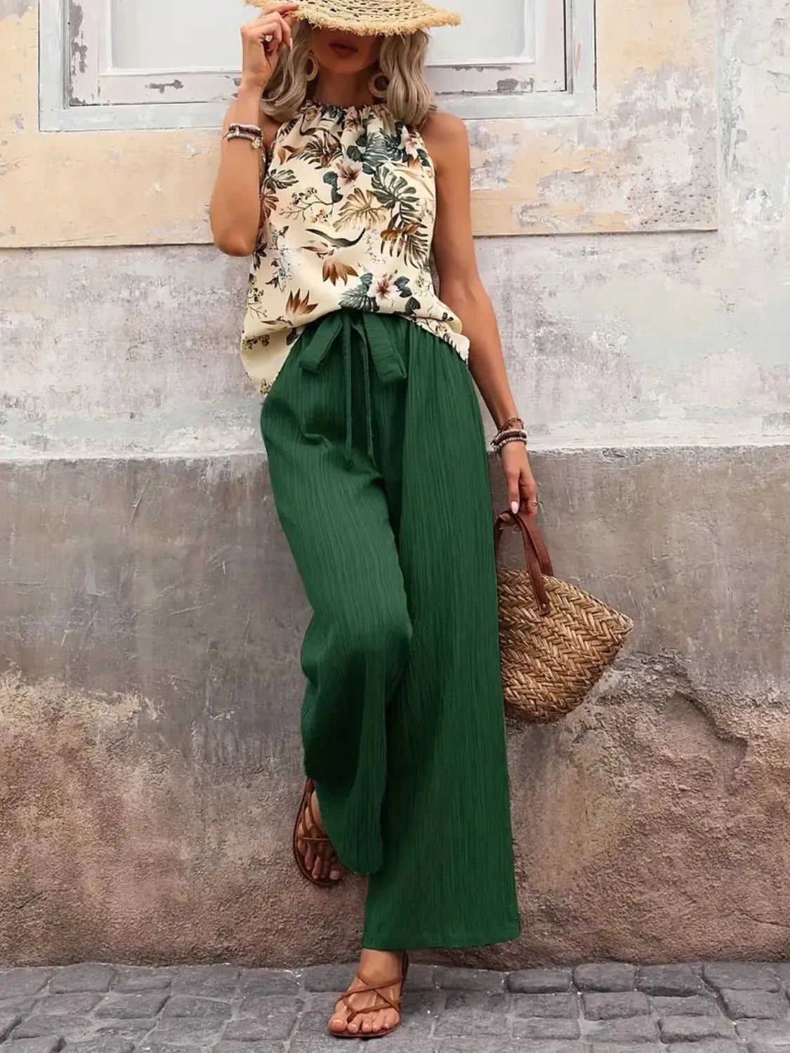 Printed Tank Top and Wide Leg Pants Set - tif-shop24.de