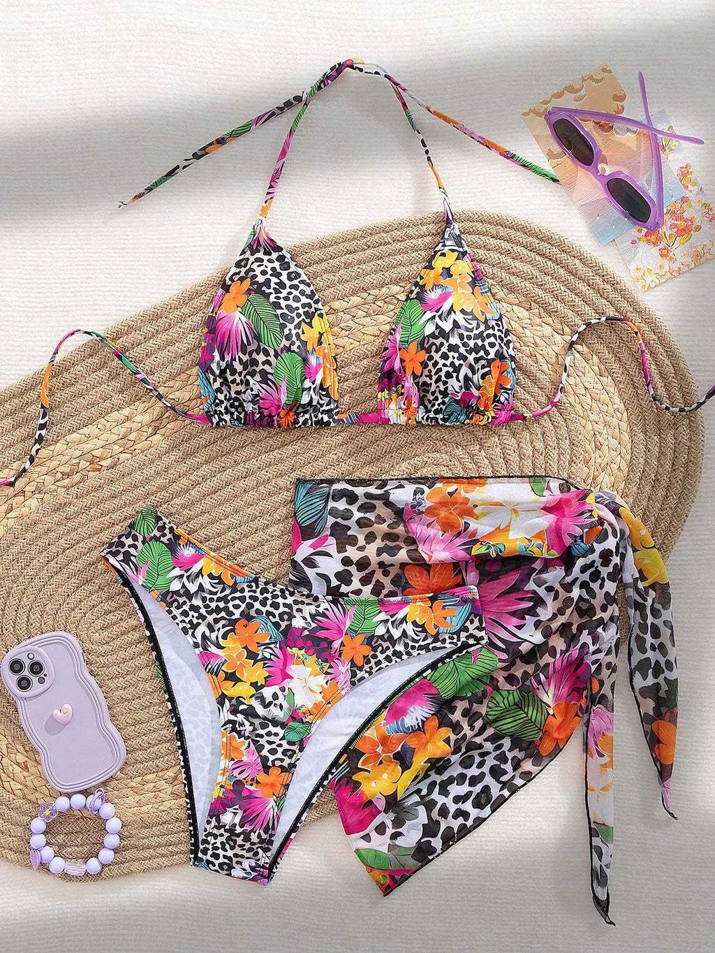 Printed lace up backless swimsuit