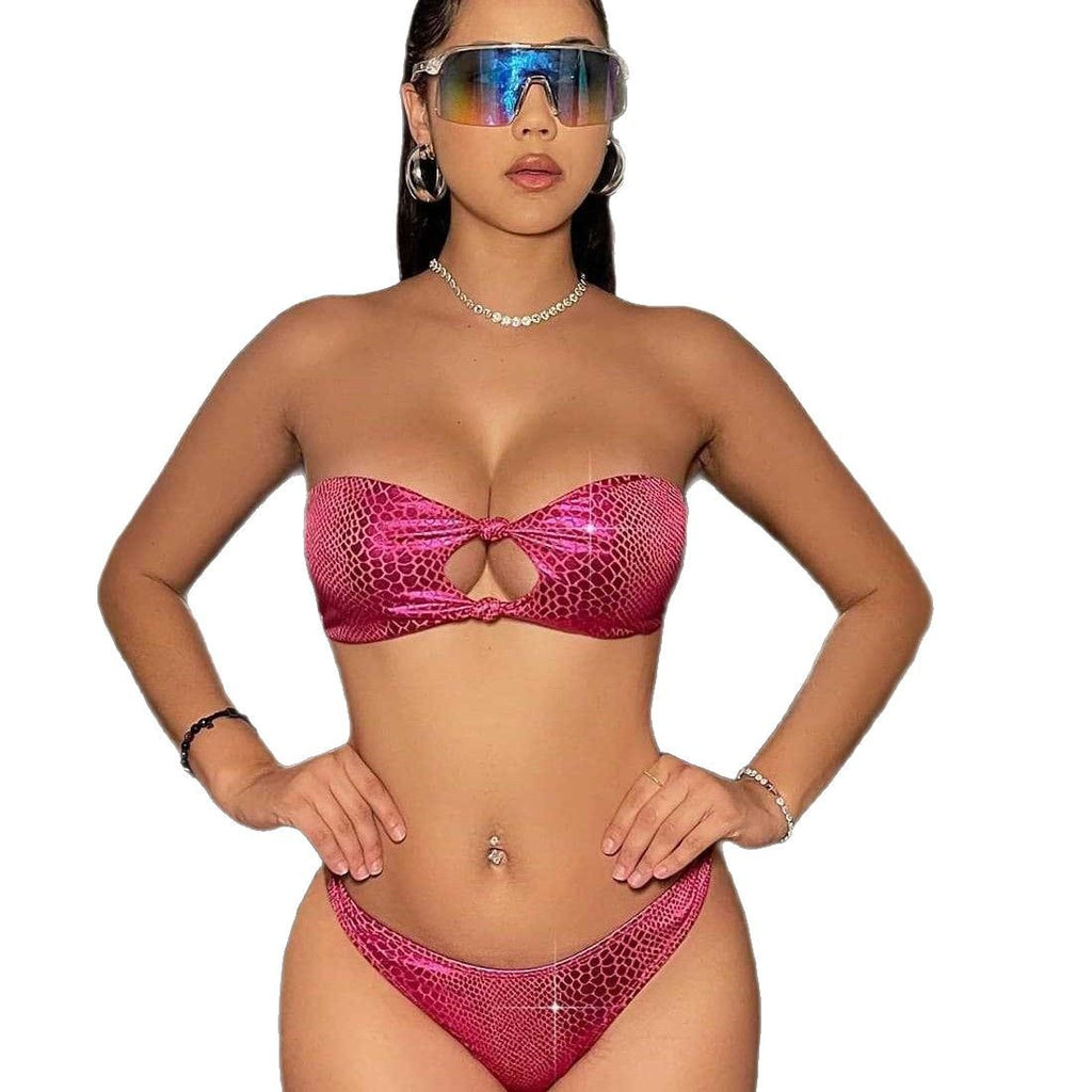 Circular hollow strapless bikini split swimsuit