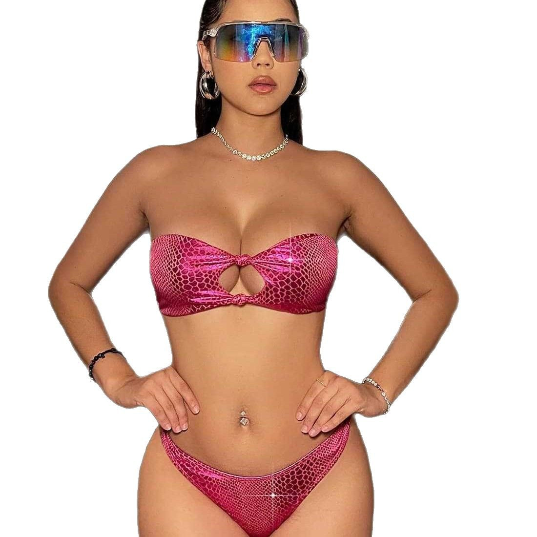 Circular hollow strapless bikini split swimsuit