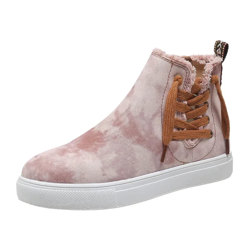 Lace-Up Round Toe Canvas Boots with Side Zip - tif-shop24.de