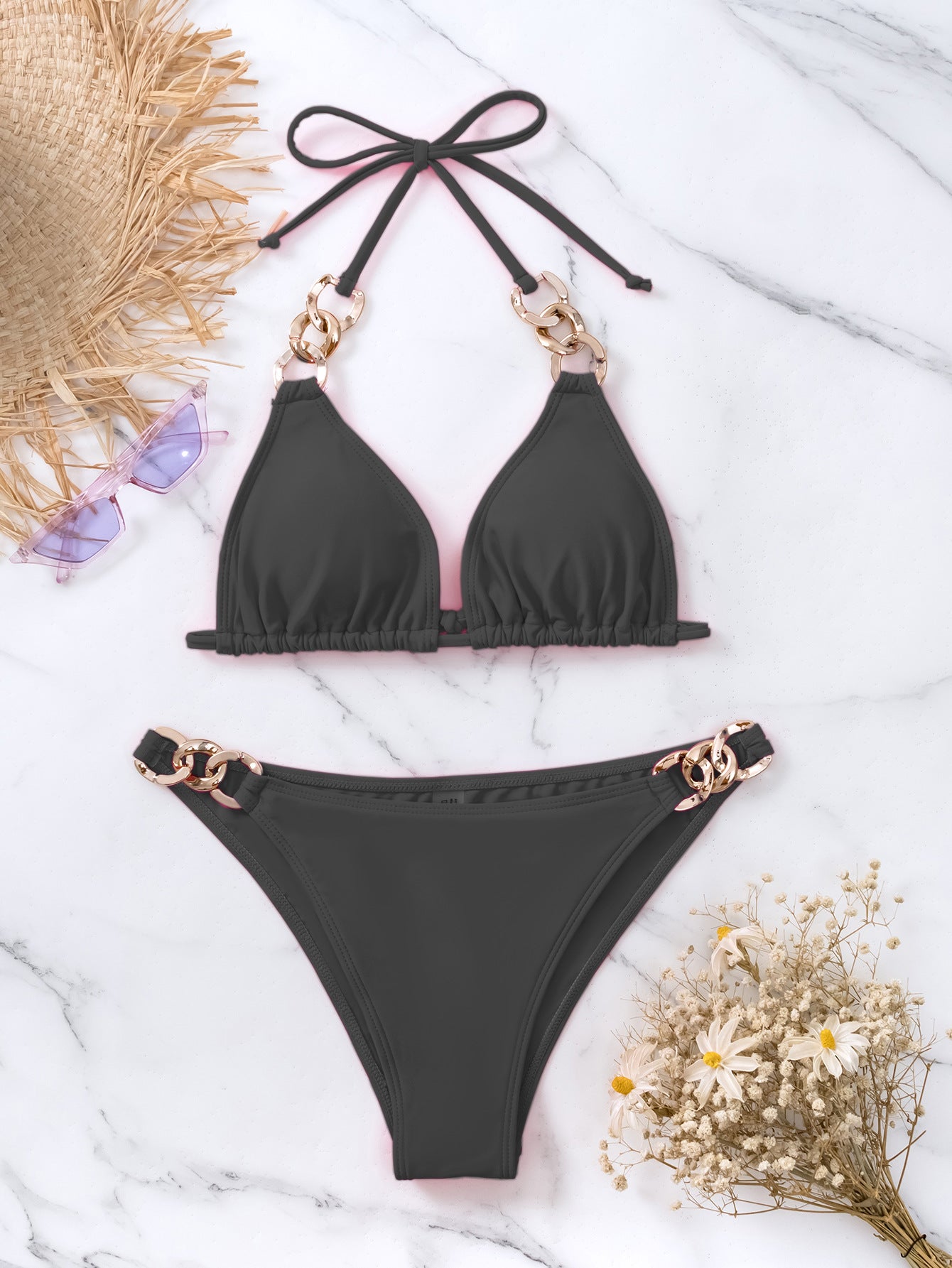 Bikini Swimwear Women's Sexy Solid Color Triangular Two-Piece Bikini
