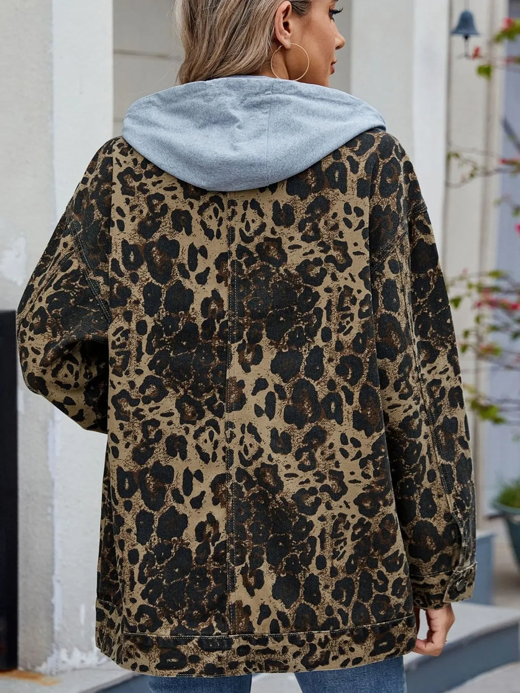 Oversized Button Up Denim Jacket with Hood - tif-shop24.de