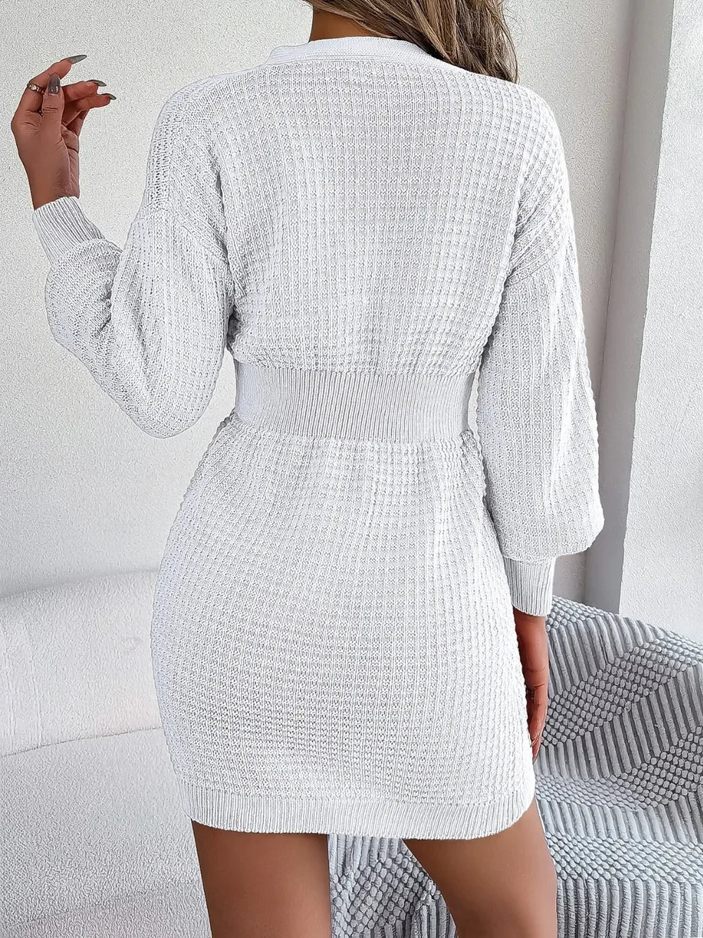 Buttoned Cable-Knit V-Neck Sweater Dress - tif-shop24.de