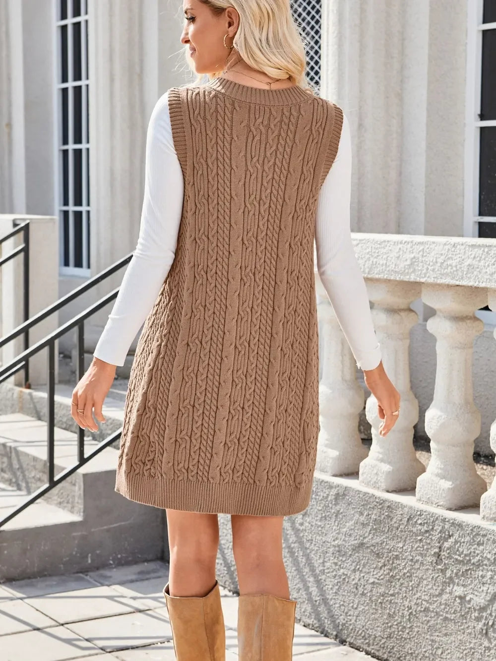 Lovelet Cable Knit V-Neck Mini Sweater Overall Dress - tif-shop24.de