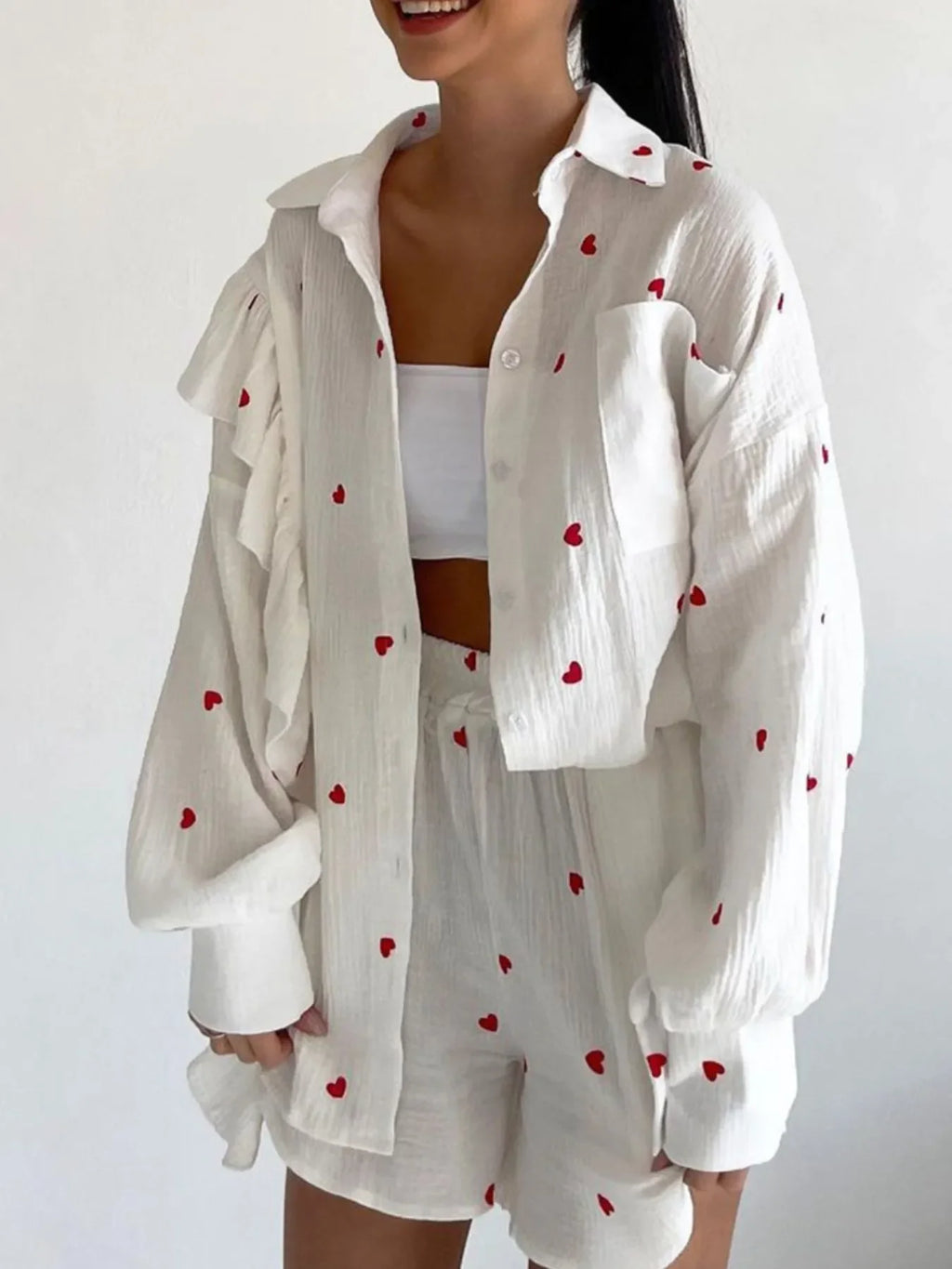 Colorful Heart Print Shirt and Shorts Set - tif-shop24.de