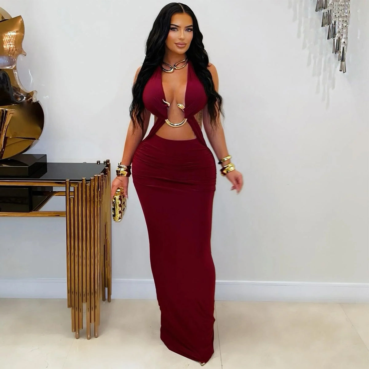 Fashionable Women's Sexy Fitted Solid Color Tie-Up Sleeveless Dress