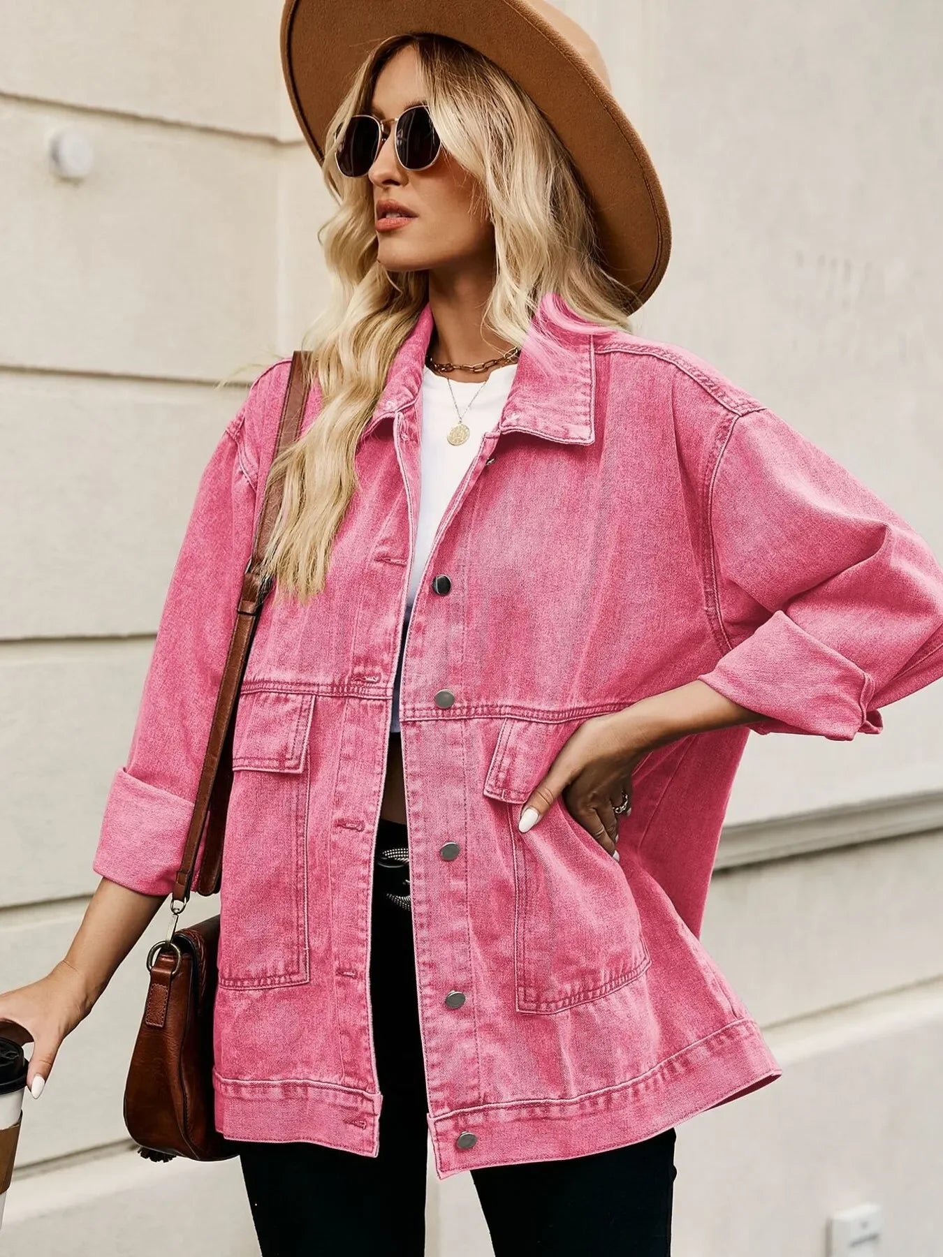 Oversized Button Up Denim Jacket with Hood - tif-shop24.de