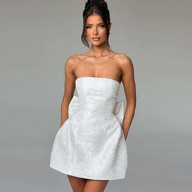 Jacquard strapless bow mini dress for women - tif-shop24.de
