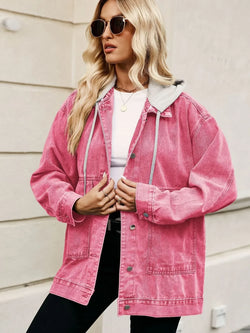 Oversized Button Up Denim Jacket with Hood - tif-shop24.de