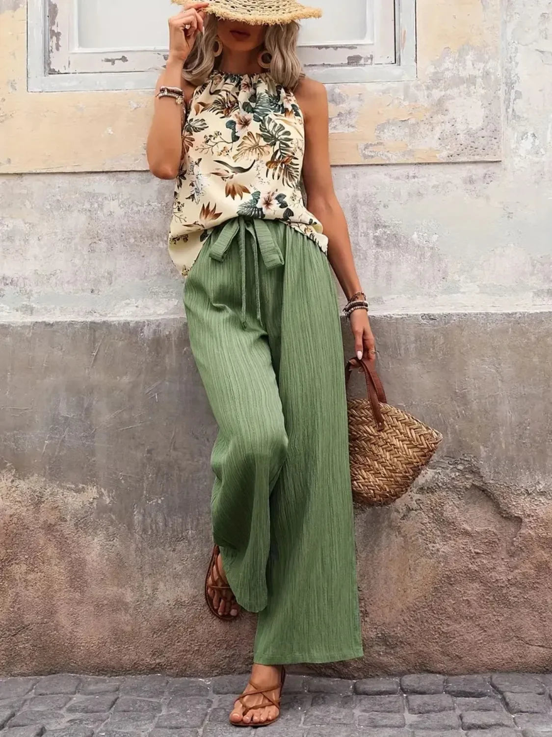 Printed Tank Top and Wide Leg Pants Set - tif-shop24.de
