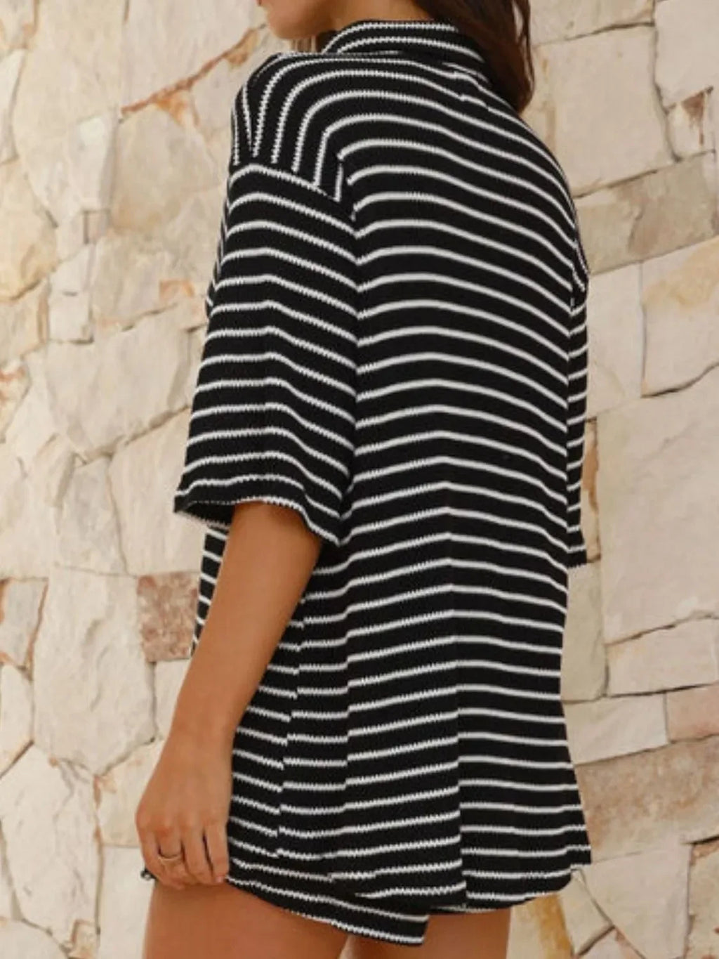 Striped Half Sleeve Top and Shorts Set - tif-shop24.de