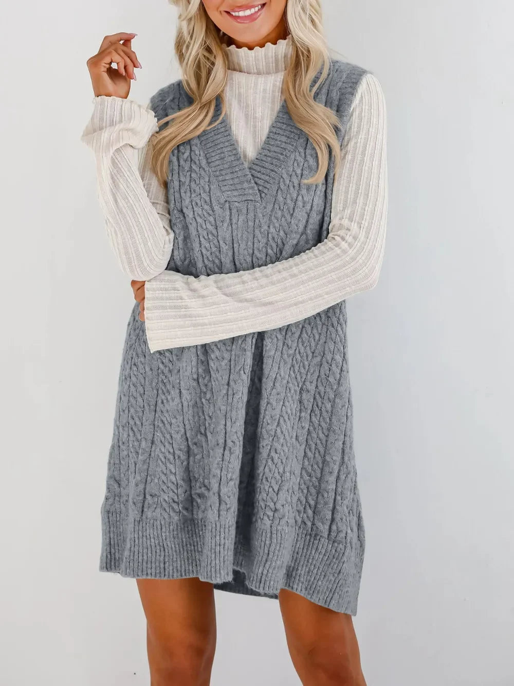 Lovelet Cable Knit V-Neck Mini Sweater Overall Dress - tif-shop24.de