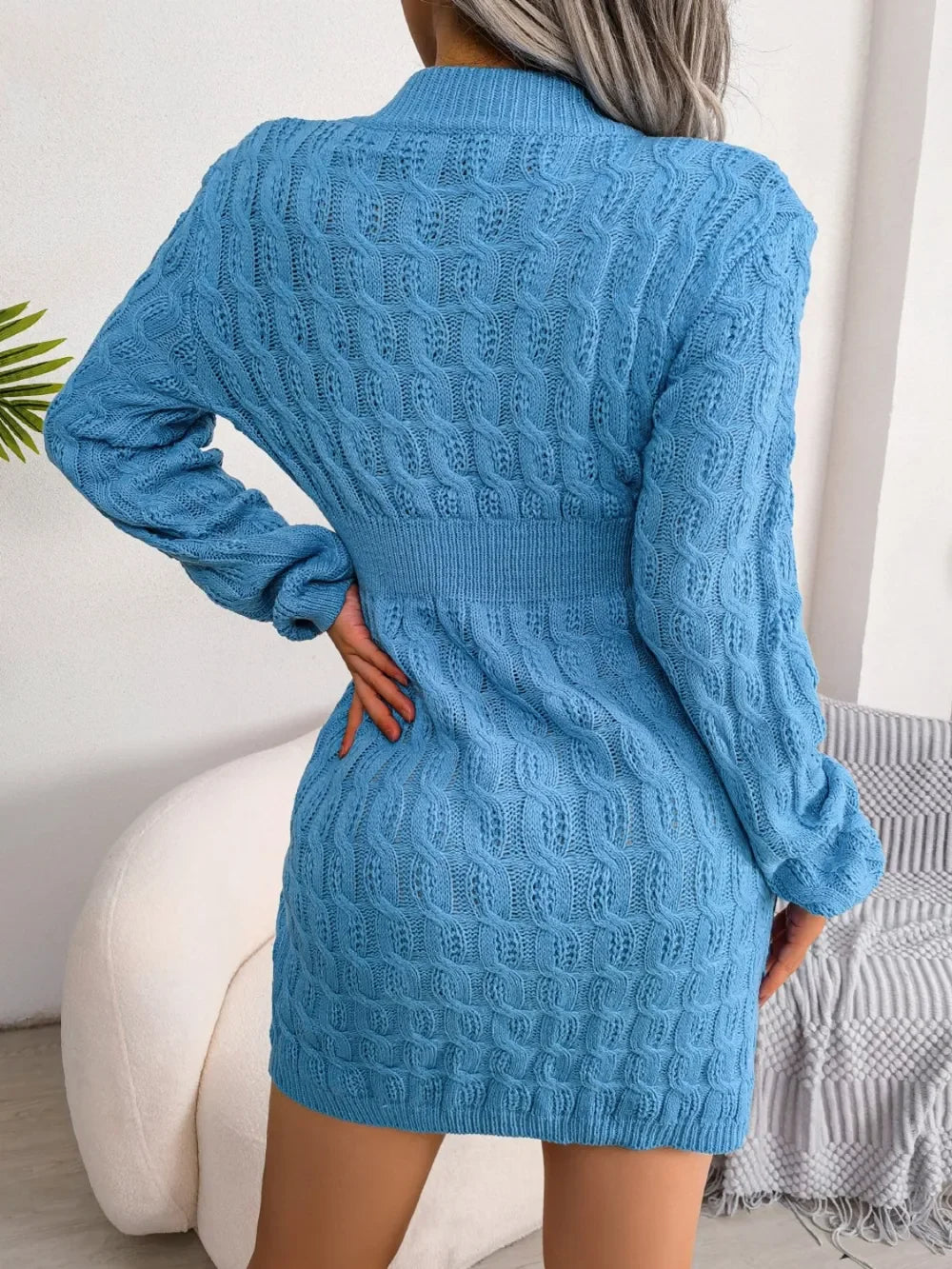 Cable-Knit Round Neck Mini Wrap Sweater Dress - tif-shop24.de