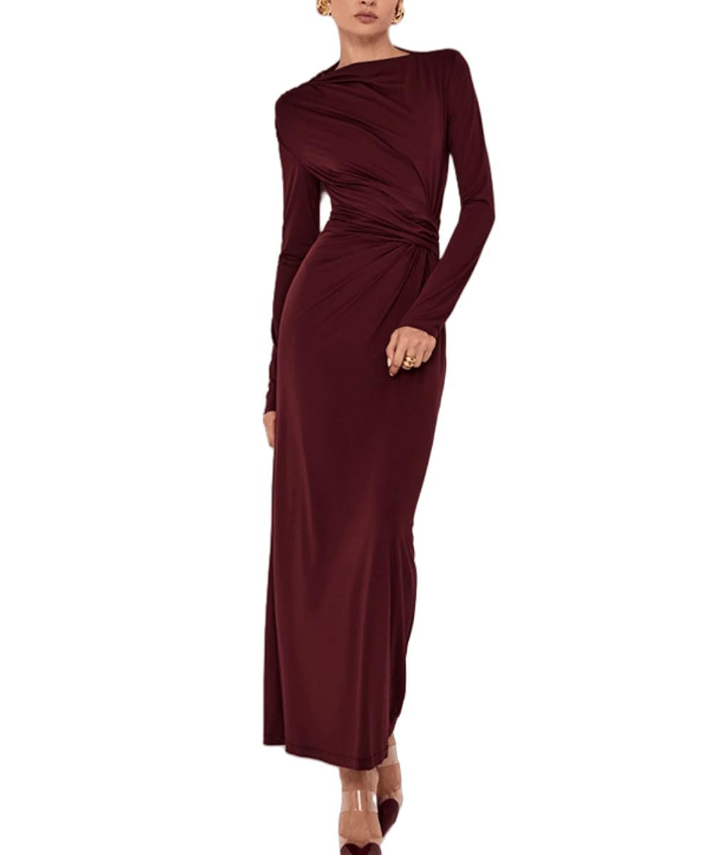 Fashionable  Women's Bodycon Pleated Dress with Waist Cinching, Casual Wear, Autumn Season