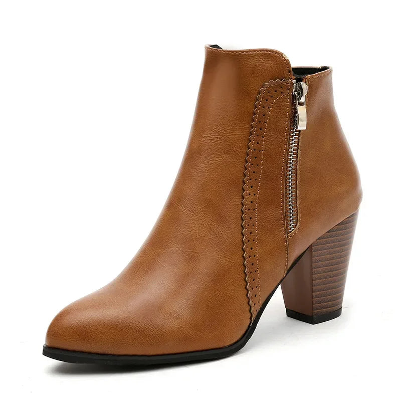 PU Leather Block Heel Boots - tif-shop24.de