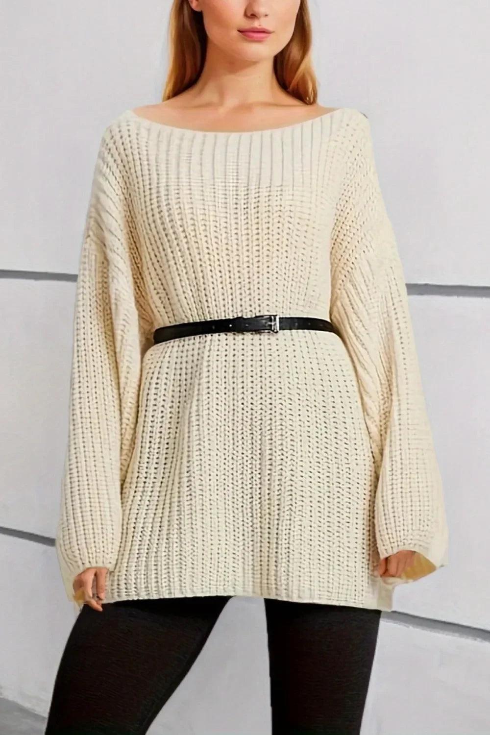 Boat Neck Dropped Shoulder Mini Sweater Dress - tif-shop24.de