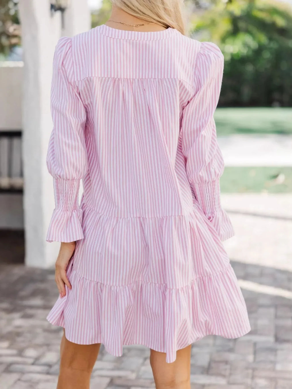 Striped Tiered Flounce Sleeve Shirt Dress - tif-shop24.de