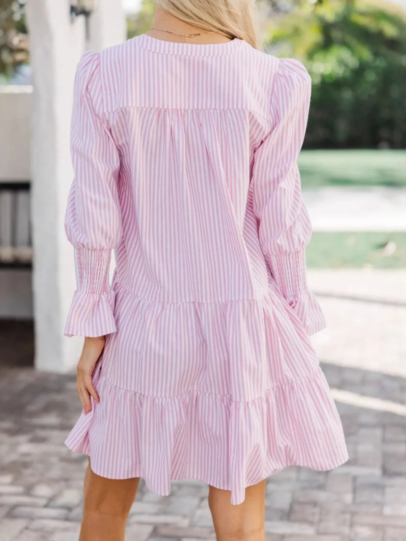 Striped Tiered Flounce Sleeve Shirt Dress - tif-shop24.de