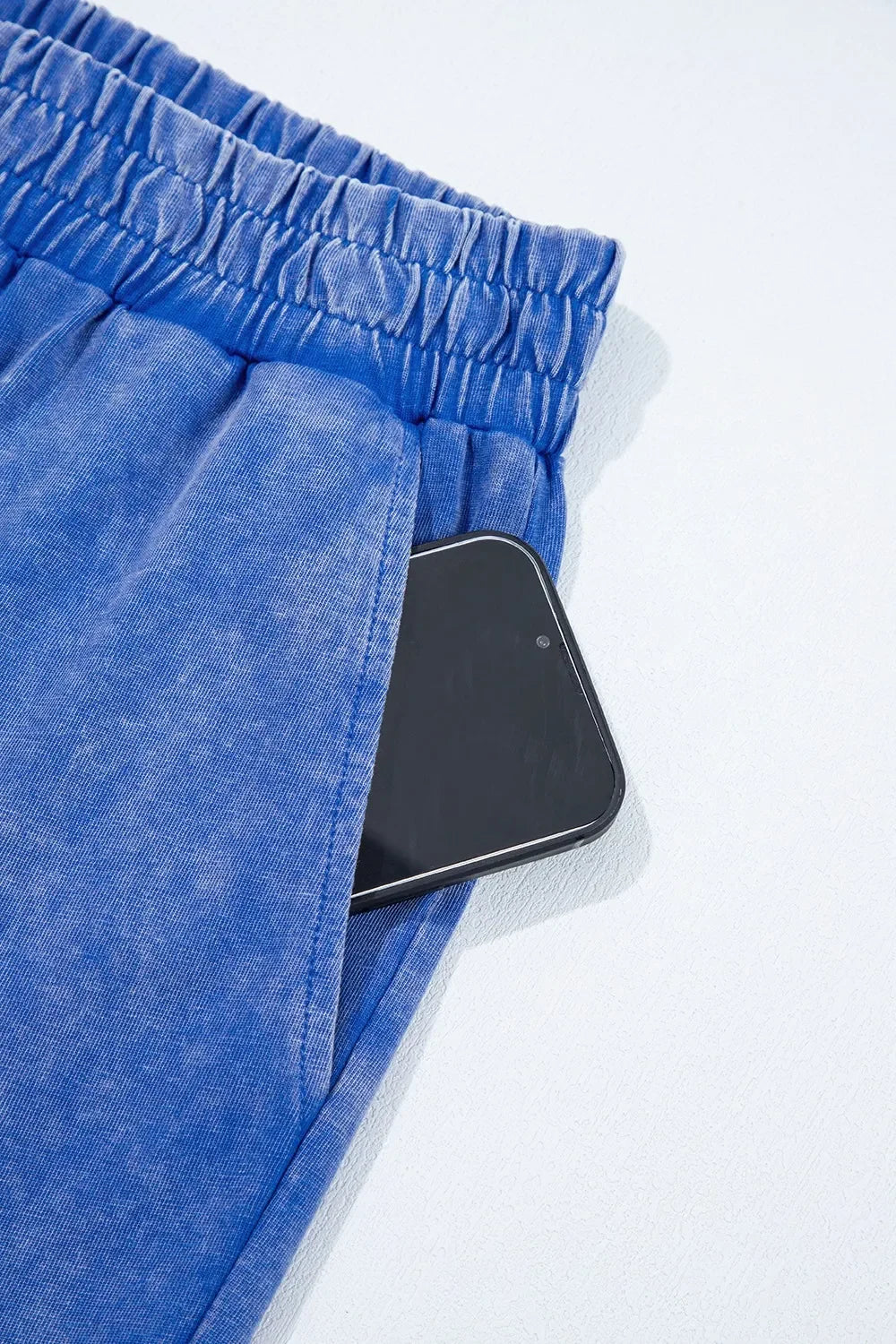 Acid Wash Star Patched Rolled Trim Top and Pants Set - tif-shop24.de