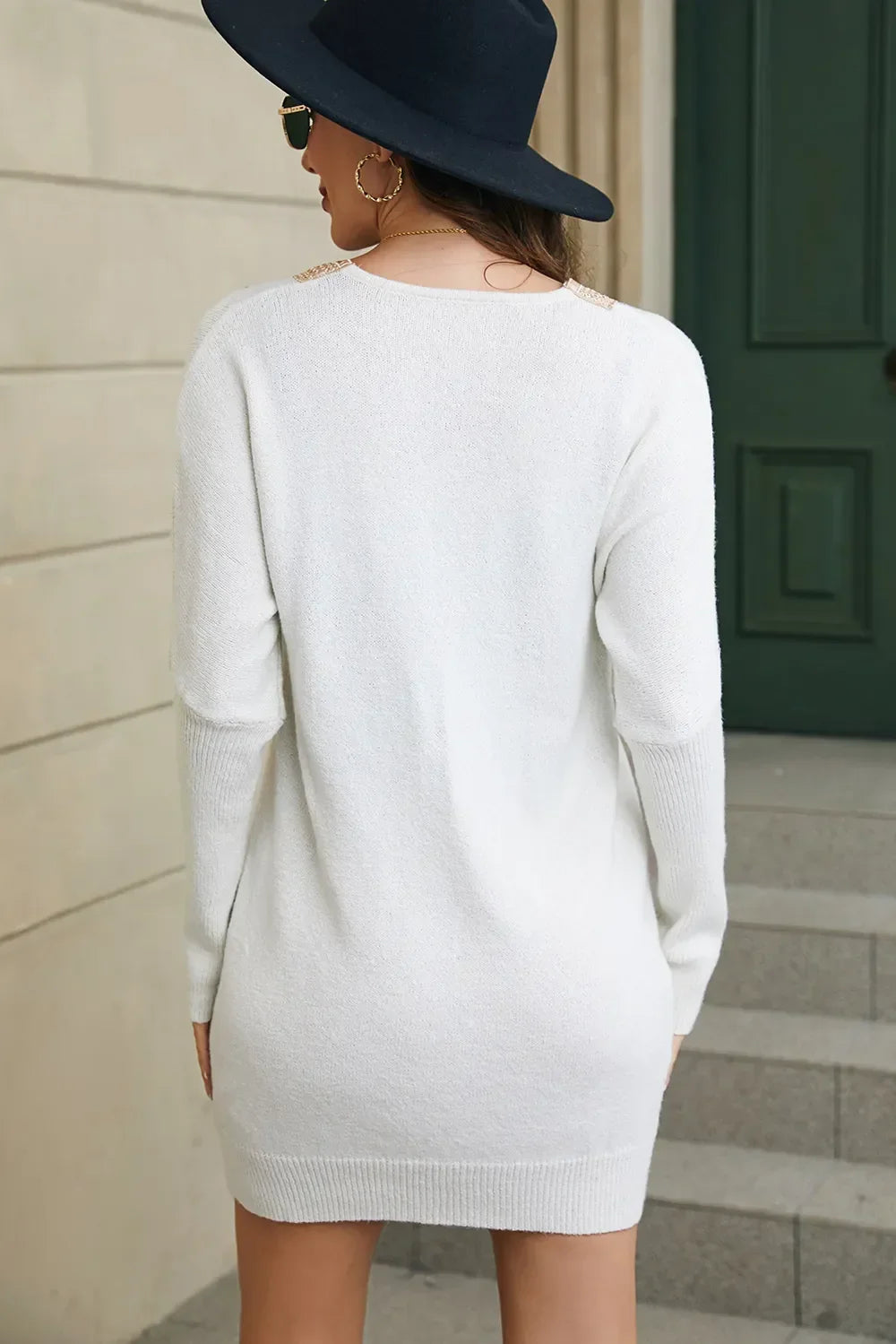 V-Neck Long Sleeve Mini Sweater Dress - tif-shop24.de