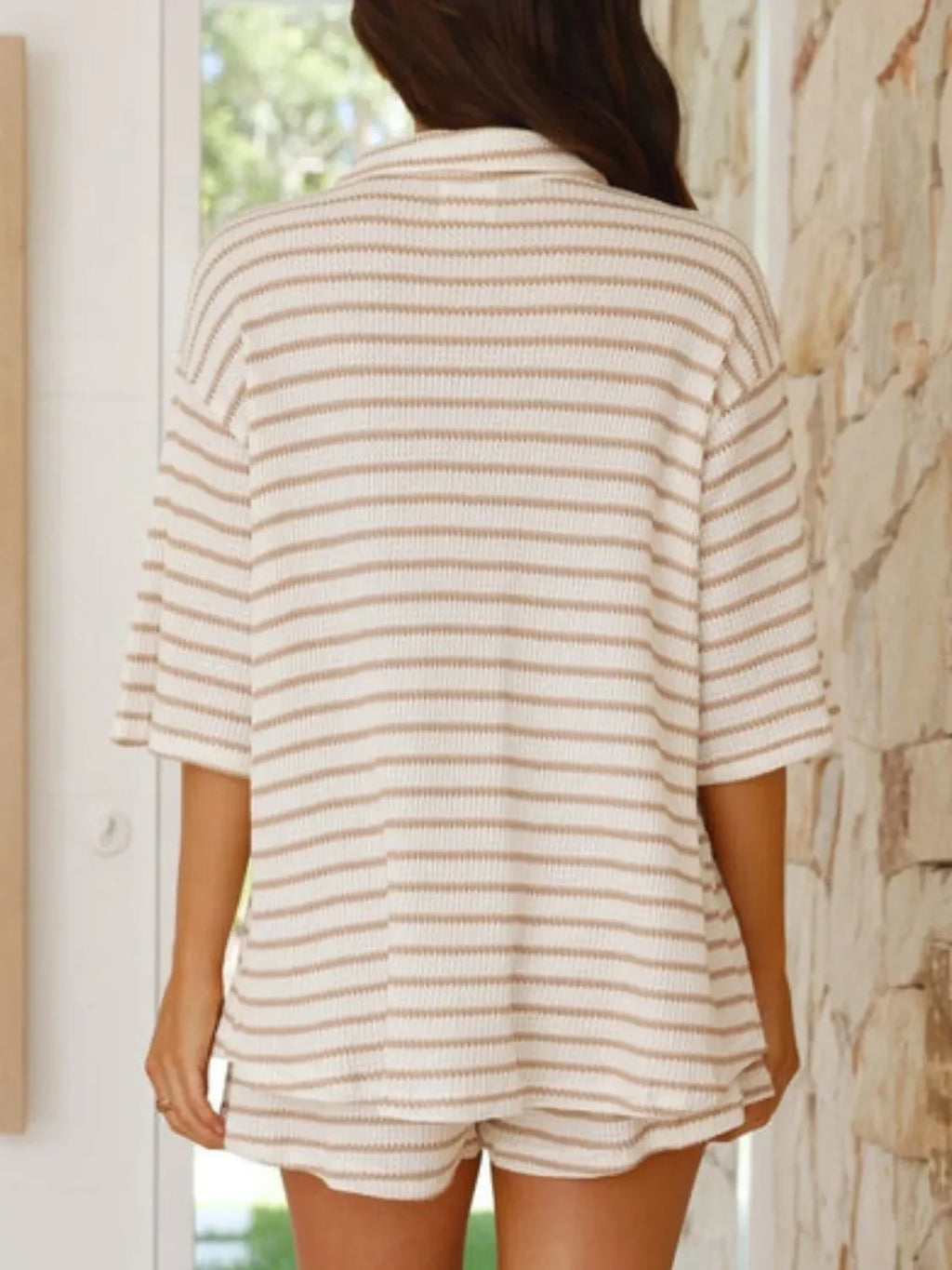 Striped Half Sleeve Top and Shorts Set - tif-shop24.de