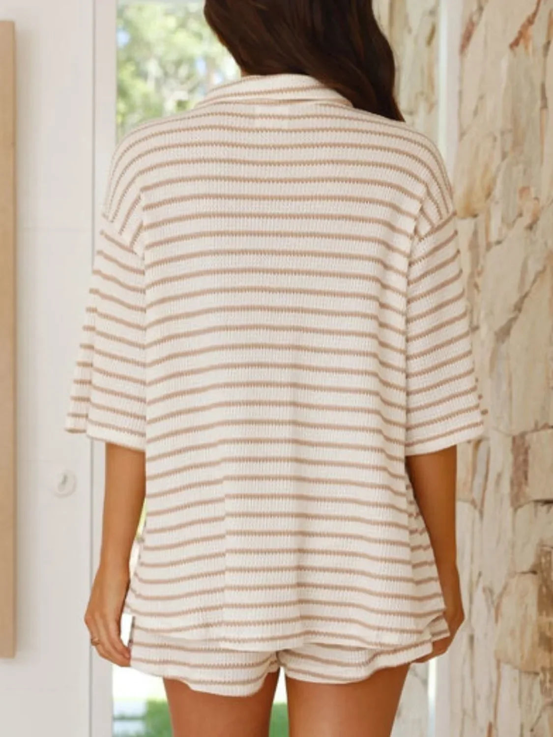 Striped Half Sleeve Top and Shorts Set - tif-shop24.de