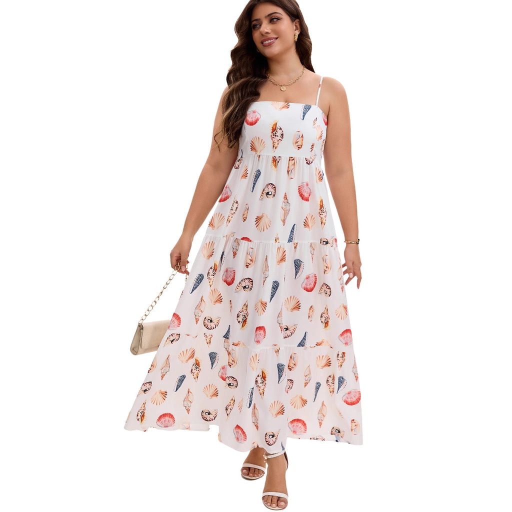 Fashionable Layered Beach Dress with Shell Pocket, Sleeveless Summer Maxi Dress for Women