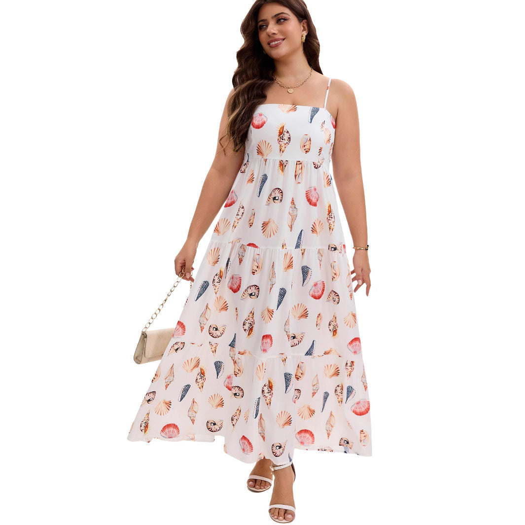 Fashionable Layered Beach Dress with Shell Pocket, Sleeveless Summer Maxi Dress for Women