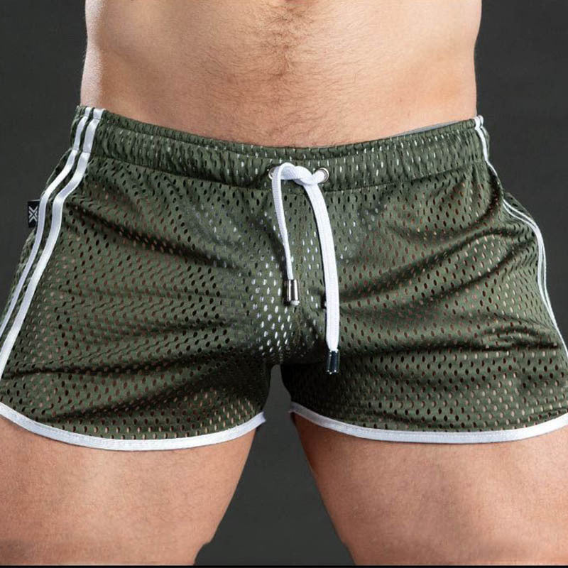 Fitness Fashion Mesh Muscle Training Shorts Men Quick-Dry Breathable Lightweight 3/4 Pants Beach Summer Style