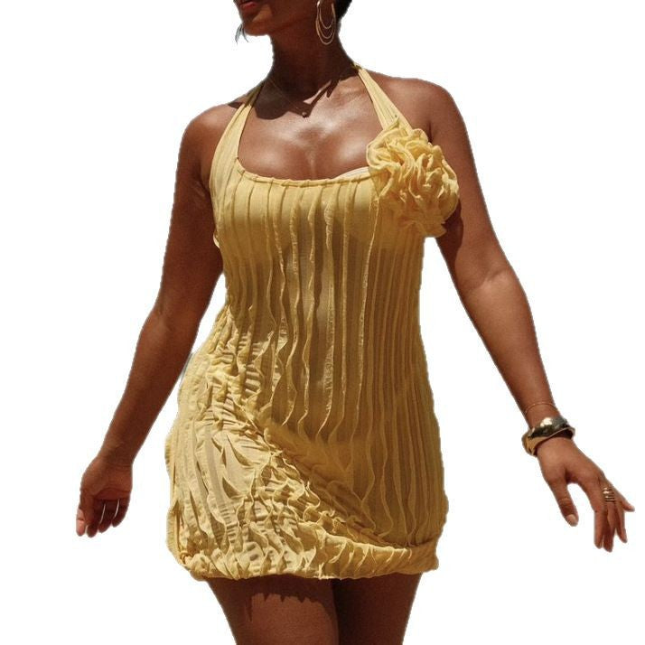 Chic Style Necktie Ruffle Floral Dress for Women