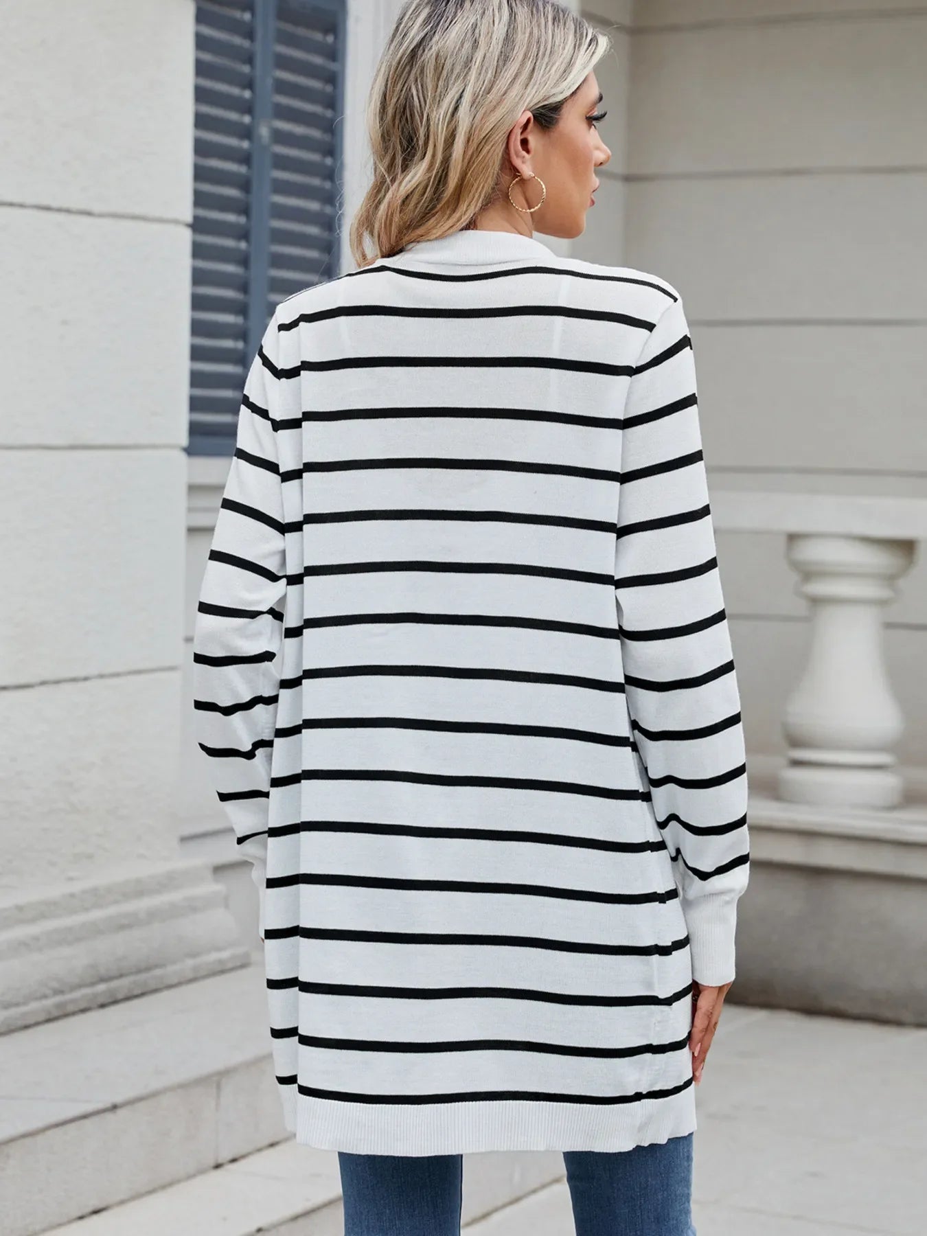 Striped Open Front Cardigan with Relaxed Fit - tif-shop24.de