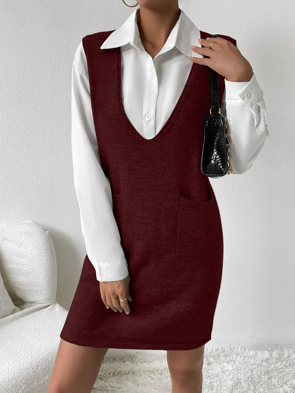 V-Neck Sleeveless Sweater Dress with Pockets - tif-shop24.de
